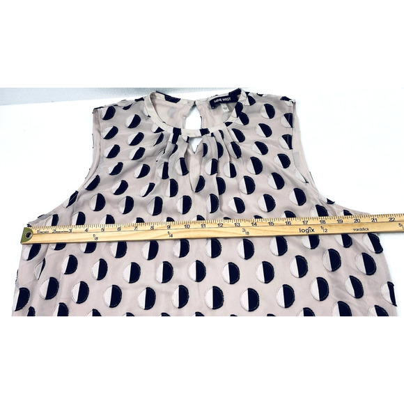 Nine‎ West Top Womens Large Pale Pink Black Polka Dot Sleeveless Dress Blouse - Picture 6 of 10